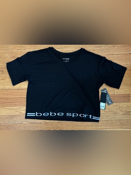 bebe Tops - bebe sport Athletic Tee Women’s Large Black /White Cropped Shirt Logo Casual New